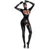 JEATHA Lingerie Babydoll Hot per Sesso Aperto Cavallo Donne Completo Intimo in Pelle Tuta Erotica Tinta Unita Donna Costumi da Gatta + Perizoma G-String Tanga A Nero M