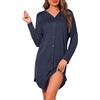 Crewhpo Camicia da Notte Donna Aperta Davanti Camicie da Notte Parto Ospedale Cotone Vestaglia con Bottoni Pigiama Premaman Autunno e Inverno Blu Navy M