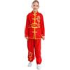 renvena Unisex Bambino Kung Fu Tai Chi Uniforme Abbigliamento per Arti Marziali Maniche Lunghe 2 Pezzi Costume Tradizionale Cinese Wushu Qigong Shaolin Rosso 9-10 anni