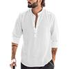 Runcati Camicia da uomo in cotone e lino, a maniche lunghe, con colletto alto, da spiaggia, elegante, bianco, M