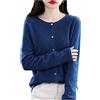 Youllyuu Maglione Cardigan Girocollo in Lana 100% Cappotto Maglione in Cashmere Maglione Sottile Lavorato a Maglia Tinta Unita Navy Blue XXL