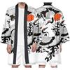 DAYKET Kimono In Stile Giapponese da Uomo Leggero Cardigan Casual Stampato Gru Volante Yukata Kimono Robes-Plus Size,White-4XL