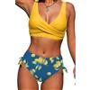 Yutdeng Costume da Bagno Donna Curvy Bikini Mare Vita Alta Due Pezzi Costumi Top Push Up Scollo a V con Incrociati sul Retro e Pantaloncini da Bagno con Coulisse Laterale a Pieghe,Giallo,M