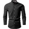 Generic Camicia da uomo in cotone da uomo, alla moda, casual, con bottoni, a maniche lunghe, a compressione, Nero , 6XL