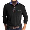 Volemo Polo Manica Lunga Uomo Cotone Maglietta Contrasto Colore T-Shirt Poloshirt Casual Top Nero XL