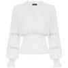 SCARLET DARKNESS Top da Donna Rinascimentale in Pizzo con Scollo a V Maniche a Lanterna Arricciata, bianco, XL