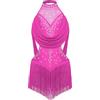 Mufeng Abito Ballo Latino Americano Bambina con Nappa Paillettes Body Danza Classica + Guanti Vestito da Pattinaggio Artistico Costume di Danza Competizione Rosa 15-16 anni