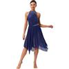 CHICTRY Body da Pattinaggio Artistico con Strass Donna Leotard Danza Classica Abito da Ballo Lirico Standard Valzer Tango Vestito da Balletto Jazz Danza Moderna Blu A S