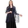 GIBZ Scialle da Donna Ricamato con Glitter Stole Floreali Blu Navy