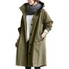 Generic Trench da donna di media lunghezza con cappuccio a maniche lunghe, monopetto, aperto sul davanti, con bottoni, impermeabile, giacca da viaggio, giacca autunnale per transizione cappotti S-5XL, Verde