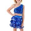 Generico Vestito da Ballo Bambina Latino Americano Paillettes Abito da Ballo Tutu Monospalla Crop Top Tango Costume Salsa Jazz Dancewear Artistico Vestito da Pattinaggio