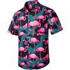 Rithern Camicia Hawaiana Uomo Manica Corta Estiva Fenicotteri Camicia Uomo Spiaggia Casual Bottoni con Tasca Frontale Nero & Rosa 4XL