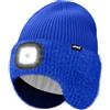 ATNKE LED Illuminato Berretto Cappello con Paraorecchie,USB Ricaricabile 4 LED Corsa Cappello Lampada Invernale Calda Pile Foderato Lavorato Beanie Regali per Uomo e Donna/Blue