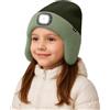 ATNKE Bambini LED Illuminato Berretto Cappello con Paraorecchie,USB Ricaricabile 4 LED Corsa Cappello Lampada Invernale Calda Pile Foderato Beanie Regali per Ragazzi e Ragazze/Dark Army Green