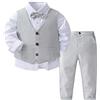 Agoky Completini da Cerimonia Neonato Completo da Battesimo Bimbo Smoking da Bambino 4 Pezzi Gilet Camicia Fiocco Pantaloncini Set di Vestiti Formale Tuta per Festa Grigio 9-12 Mesi