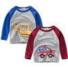 SUPFANS Magliette a maniche lunghe per ragazzi, magliette con dinosauri, 100% cotone, magliette con escavatori, per 2 3 4 5 6 7 anni, blu/rosso, 2 anni