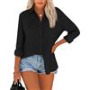 NONSAR Camicetta da donna, elegante, con colletto, in cotone, a maniche lunghe, da donna, casual, sciolta, Nero , L