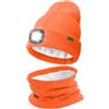 ATNKE LED Cappello con Luce e Sciarpe Abito, USB Ricaricabile 4 LED Luce Cappello da Corsa Invernale Calda Pile Foderato Scalda Collo e Berretto Lavorato Maglia Regali per Uomo e Donna/Bright Orange