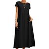 caoxhenr Abito lungo casual da donna a maniche corte allentato abito da donna in cotone e lino abito estivo taglie forti con tasche, Bk, XXXXXL