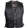 MDM Gilet in pelle uomo moto biker, Gilet moto uomo in vero cuoio bovino 1,2 mm, nero, con lacci laterali e tasche, Senza cucitura posteriore, ideale per patch