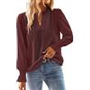 TUUHAW Camicia Lunga Donna Boho Taglia Forte Pizzo Scollo a V Rosso Granato 3XL