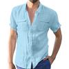 Xmiral Camicia da Uomo Casual in Tinta Unita con Doppia Tasca Maniche Corte Camicia Elegante con Colletto rovesciato e Bottoni Camicie per Gemelli