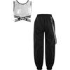 Nyeemya Bambina Completo da Ballo Jazz Hip Hop Paillettes Crop Top Reggiseno Sportivo con Pantaloni Cargo Tuta da Ginnastica Artistica Dancewear Streetwear Argento 11-12 Anni