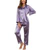 TeJoyce Pigiama Donna in Seta, Pigiami 2 Pezzi in Raso, Camicia a Maniche Lunghe con Bottoni e Pantaloni Abbinati, Abbigliamento Notte Donna Leggero e Traspirante per Casa