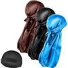 Molain 3 cappelli in seta a onde e 1 cuffia Durag setosa con coda lunga, fasce per capelli elastiche, morbide e traspiranti, cuffia a onde per capelli, perfetta per onde 360/720, Blu, XL/taglia unica