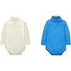 CuteOn 2 Confezioni Unisex Bambino Pagliaccetto Collo Alto Manica Lunga Cotone Neonati Body tuta Beige + Blu 24 Mesi