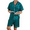 Heersan Pigiami Due Pezzi da Uomo Pigiama Raso con Bottoni Set Pigiama Top a Maniche Corte con Tasche e Pantaloncini Pigiama Uomo Corto Estivo Classic