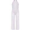 CHICTRY Tuta da Ballo Latino per Bambina Pantaloni a Gamba Larga a Vita Alta in Tulle Jumpsuit Elegante Body da Ginnastica Artistica Leotards Danza Classica Bianco 7-8 anni
