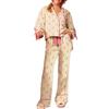 Uwdiohq Christmas Pajamas for Women Bow Tie Long Sleeve Shirt Pants Satin Funny Graphic 2 Piece Set Sleepwear Pantalone Sexy (Beige, S) Pigiama di Cotone Donna Pigiami in Invernale Lungo Due