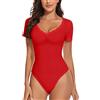 WOWENY Body Donna Manica Corta Pizzo Elegante Scollo a V Sexy T-Shirt Bodysuit Top per Donna