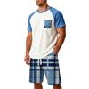 Generico Pigiama Completo Uomo con Tasche Stampa A Quadri - Abbigliamento Uomo Magliette Manica Corta Scollo Rotondo E Pantaloncini, Pigiama 2 Pezzi Basic Morbido Elasticizzati Cielo Blu 5XL