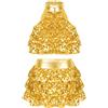 YiZYiF Costume da Ballo per Ragazze Senza Maniche Halter Crop Top con Gonna Danza Due Pezzi Tuta Ginnastica Artistica Dancewear Oro 9-10 Anni