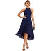 Ever-Pretty Abito da sposa sexy da donna con scollo all'americana Pletaed senza maniche Hi-Lo chiffon 31926