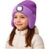 ATNKE Bambini LED Illuminato Berretto Cappello con Paraorecchie,USB Ricaricabile 4 LED Corsa Cappello Lampada Invernale Calda Pile Foderato Beanie Regali per Ragazzi e Ragazze