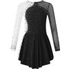 dPois Abito da Pattinaggio Artistico Bambina Paillettes Glitter Leotards Vestito Danza Classica Body da Ballo Manica Lunga Latino Jazz Samba Rumba Balletto Danza Moderna Nero I 13-14 Anni