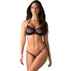 Selente Love & Fun Romantico Completo Intimo a 4 Pezzi Composto da Reggiseno, Reggicalze, Tanga ed Esclusiva Benda per Occhi in Raso. Made in EU.