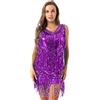 CHICTRY 6 Colori Vestito da Latino Americano Lustrino Nappa Abito da Ballo Tango Jazz Salsa Abito da Cocktail Vestito Donna Vintage Abito Frange Paillettes Rumba Samba
