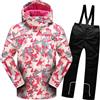 L SERVER Tuta da neve per bambini, con cappuccio, antivento e impermeabile, in pile, in due pezzi, calda giacca da sci + pantaloni da sci, Giacca rosa + pantaloni neri, 146 cm-152 cm
