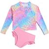 WYTbaby Costume da Bagno per Ragazze a Manica Lunga con Protezione UV, Set di 2 Pezzi, T-Shirt UV per Ragazze con Bikini con Volant, 3-8 Anni, Colore: rosa., 3-4 Anni