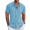 Neteson Camicia Lino Uomo Manica Corta Camicie Estiva Casual con Bottoni | Shirt Lavoro Tinta Unita Camicia da Spiaggia Vacanza