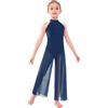 Chaoyinn Justaucorps La Danza Contemporanea Bambina Costume La Danza Lirica Moderna Tenuta con Pantalone Fenduto Il Balletto Classico Abbigliamento Blu Navy 11-12 Anni
