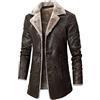 Modaworld Cappotto di Pelle Retrò da Uomo Giacca di Nero Lungo del Faux Giubbotto di Pelle di Inverno dell'unità di Elaborazione del Cappotto con Collo di Pelliccia