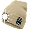 ATNKE Berretto Bluetooth con LED Illuminato, USB Ricaricabile Wireless Musicale Cappello da Corsa Ultra Bright 4 LED Impermeabile Lampada Uso per Sci Escursionismo Campeggio Ciclismo (Beige)