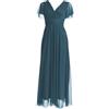 VALORIALUXE Abito Lungo Elegante Donna con Maniche Volant e Scollo a V - Vestito da Cerimonia Made in Italy