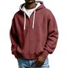 generic Felpa con cappuccio da uomo leggera a tinta unita con zip intera, taglie grandi e alte con tasche, felpa con cappuccio da uomo con zip intera, vino, 3XL