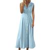 LOIJMK Abito da donna in cotone e lino, senza maniche, con bottoni, per il tempo libero, stile bohémien, Azzurro, XL